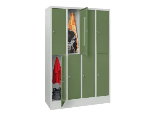 lockerkast,HxBxD 855x1200x500mm,4x2vakken,RAL7035,front RAL6011