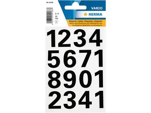 Etiket Herma 4168 25mm Getallen 0-9 Zwart Folie 2 vel
