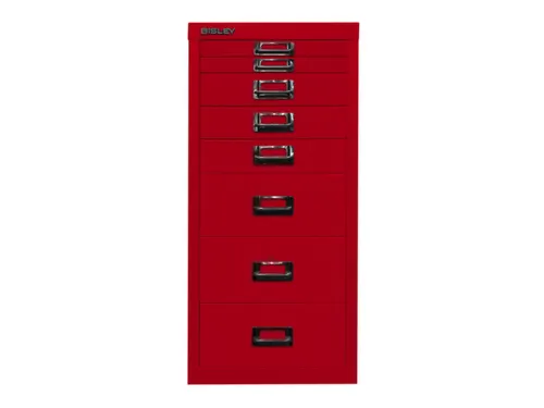 kantoor-ladekast HxBxD 590x279x380mm 8 laden romp kardinaalrood staal