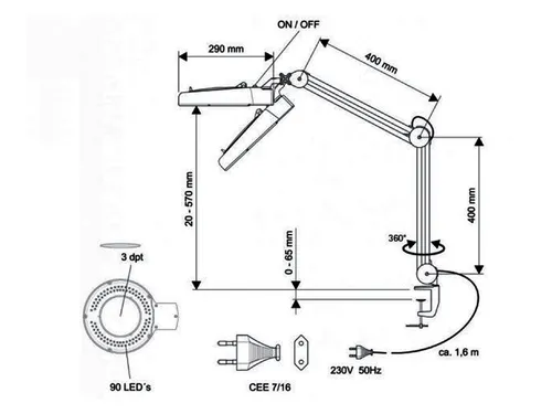 Bureaulamp Maul Viso Loep Led Klem Wit