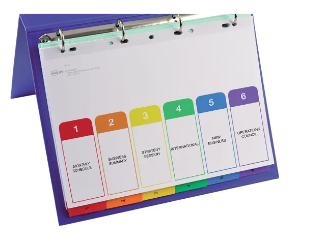 Intercalaire Avery Readyindex 9 perf 6 onglets 1-6 assorti