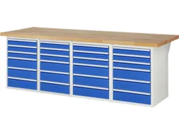 werkbank,HxBxD 890x2500x900mm,beukblad,draagverm. 750kg,4containers