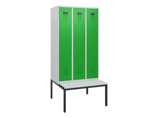 locker met bank,HxBxD 1950x900x815mm,3vak,vak B 300mm,cilinderslot - 2