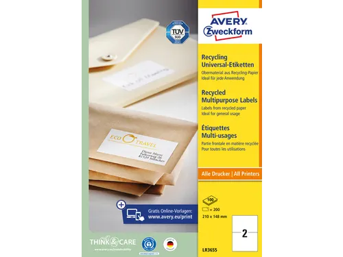 Etiket Avery Zweckform LR3655 210x148mm A5 recycled Wit 200 stuks