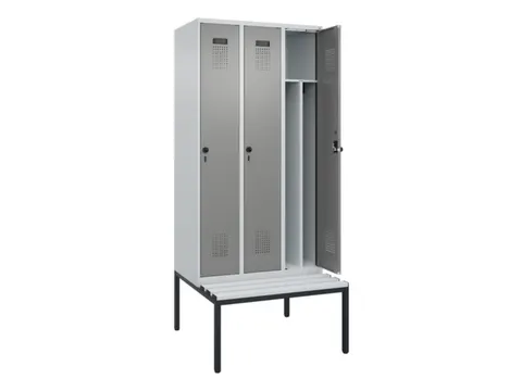 locker met bank,voor scheiding van kleding,HxBxD 2120x900x815mm,3vak