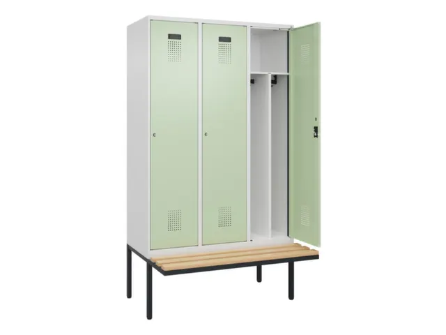 locker met bank,voor scheiding van kleding,HxBxD 2120x1200x815mm,3vak