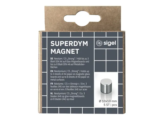Aimant Sigel pour tableau en verre 10x10x10mm Argent 5 pièces