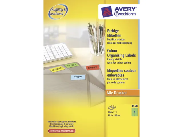 etiket Avery ILK 105x148mm 100 vel 4 etiketten per vel groen