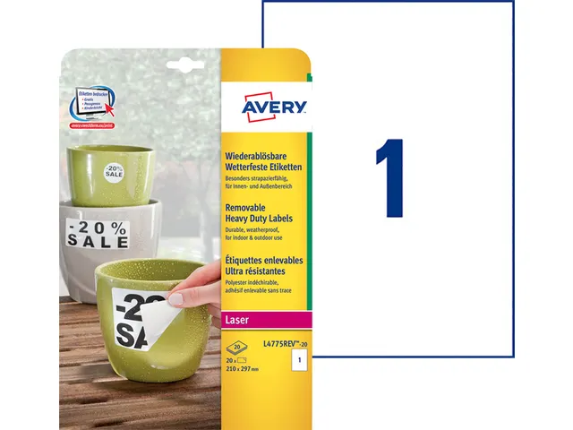 Etiket Avery L4775REV-20 210x297mm wit 20stuks