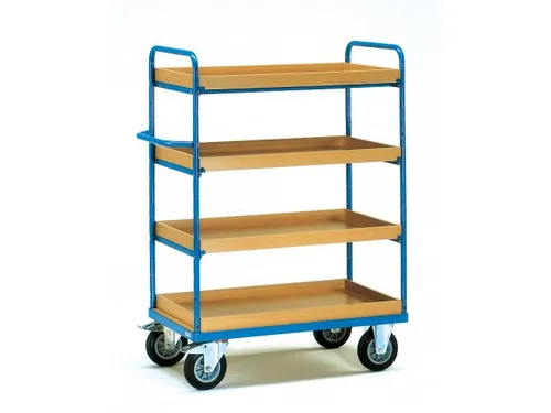 Etagewagens 8223 4 Etages Met Rand Hout 600kg 1200x800mm Ral5007
