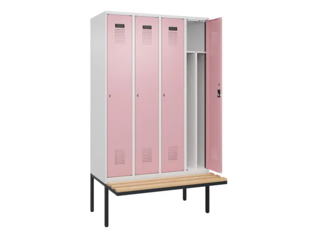 locker met bank,voor scheiding van kleding,HxBxD 2120x1200x815mm,4vak