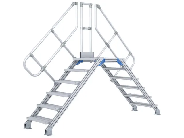 overgang,bordes H 1,29m,2x6treden,trede B 600mm,45° helling,aluminium