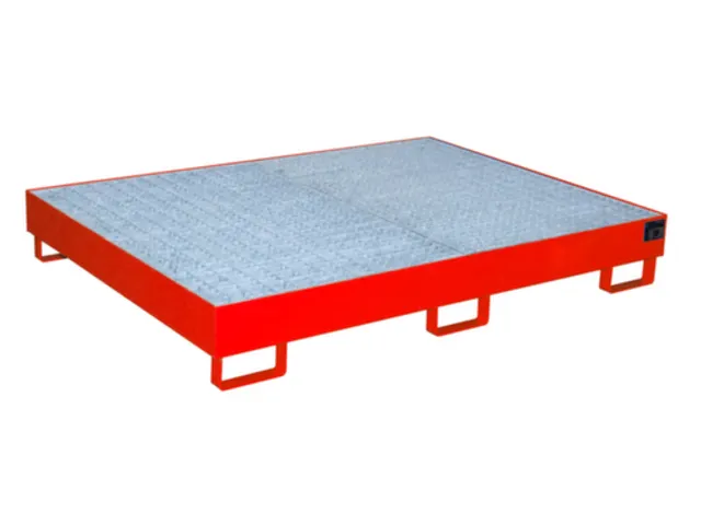 stellingopvangbak,opvangvol. 240l,m. rooster,staal,RAL3000