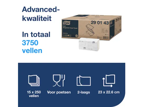 Tork 290143 Handdoek Advanced H3 Z-vouw 2-laags Soft Wit 15x250 stuks