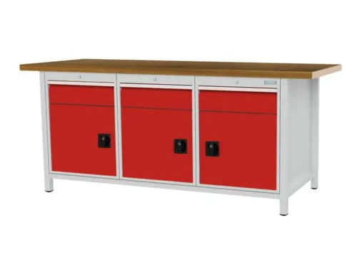 werkbank,HxBxD 860x2000x750mm,onderstel RAL7035,fronten RAL3020