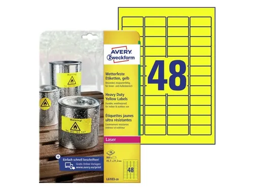 Avery Zweckform Ultra sterk etiket L6103-20 45.7x21.2mm Geel 960 stuks