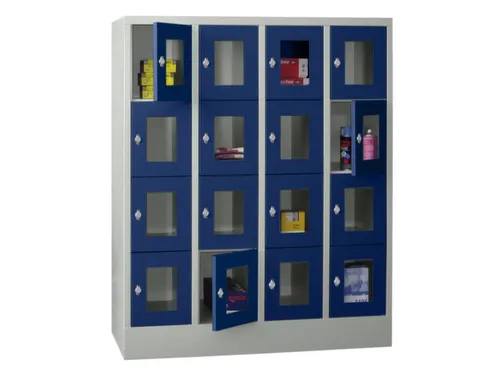lockerkast,HxBxD 1518x1200x500mm,4x4vakken,RAL7035,front RAL5010