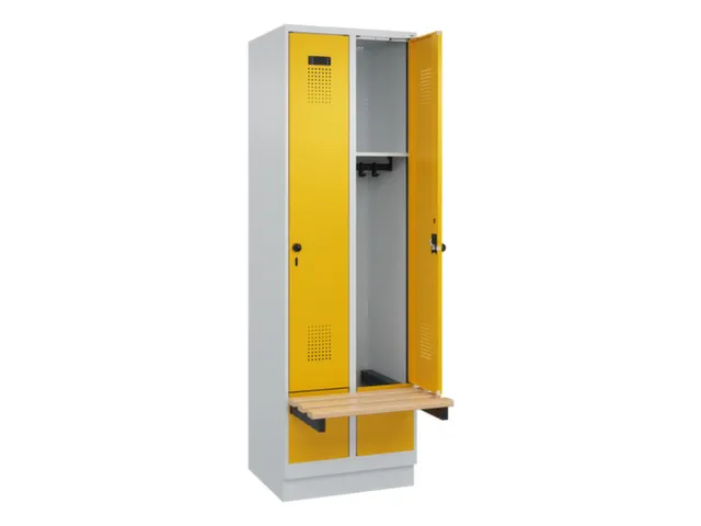 locker met bank,HxBxD 1950x600x815mm,2vak,vak B 300mm,draaigrendel