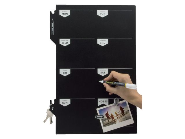 Krijtbord securit silhouette weekplanner zwart + 1 marker | SchoolbordenShop.nl