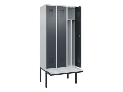 locker met bank,voor scheiding van kleding,HxBxD 2120x900x815mm,3vak