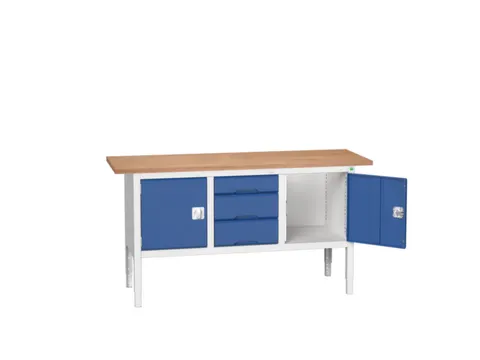 werkbank,HxBxD 830-930x1750x600mm,multiplexblad,uitrusting: 3laden