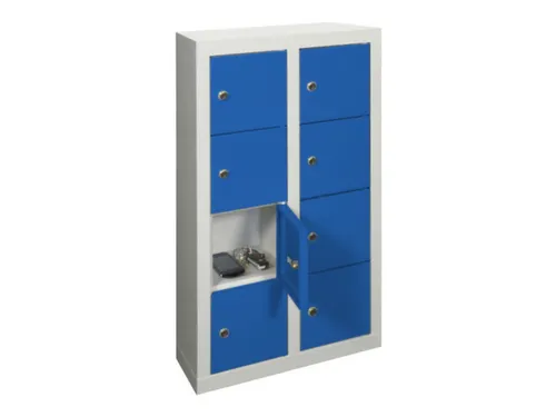 lockerkast,HxBxD 815x460x200mm,2x4vakken,RAL7035,front RAL5010