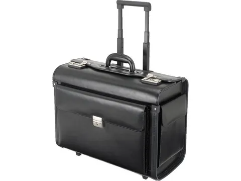 Pilotenkoffer Alassio SILVANA. Zwart leer.