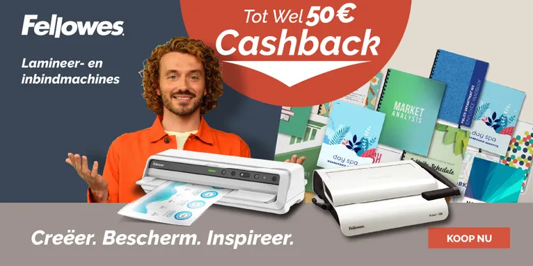 Tot € 50 cashback bij Fellowes lamineer- en inbindmachines!