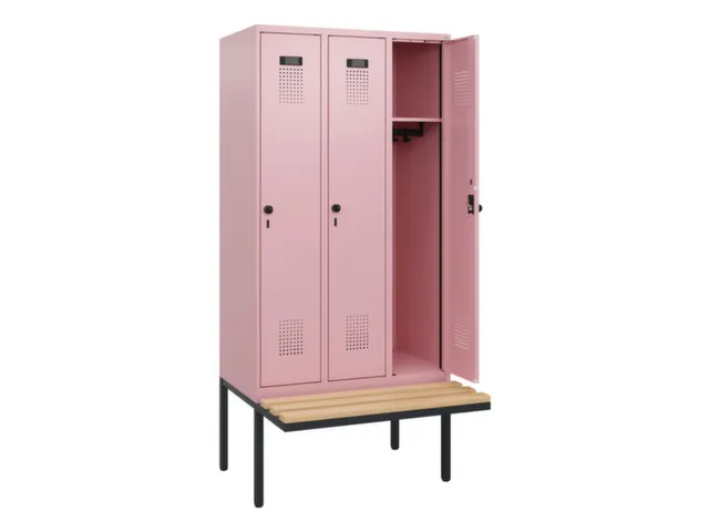locker met bank,HxBxD 1950x900x815mm,3vak,vak B 300mm,draaigrendel