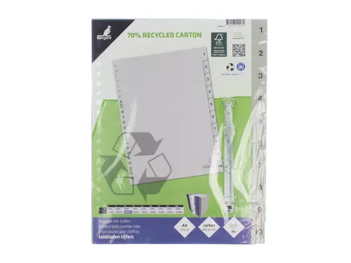 Tabblad ECO Kangaro A4 cijfers 180 grams grijs karton 23-gaats 10-deli