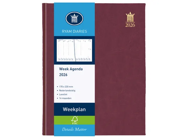 Agenda 2026 Ryam Weekplan Mundior 7dagen/2pagina's bordeaux