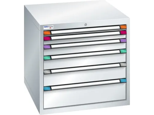 ladekast,HxBxD 800x805x695mm,6lade(n),cil.-slot,RAL7035,front RAL7035