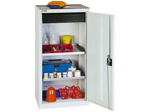Materiaalkast 1000x500x500mm 2legborden Uitschuifbaar 1lade Ral7035