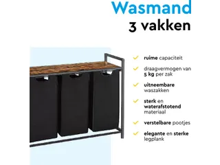 Wasmand 3 vakken Zwart LB300 - 8