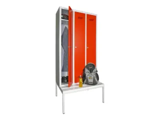 locker met bank,HxBxD 2150x900x500mm,3vak,RAL7035,front RAL3000 - 1