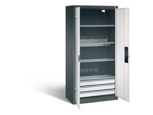acculaadkast 1950x930x500mm 5stekkerdozen 230V cil.-slot front RAL7035