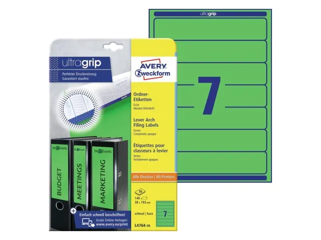 Rugetiket Avery Zweckform smal 38x192mm zelfklevend groen L4764-20