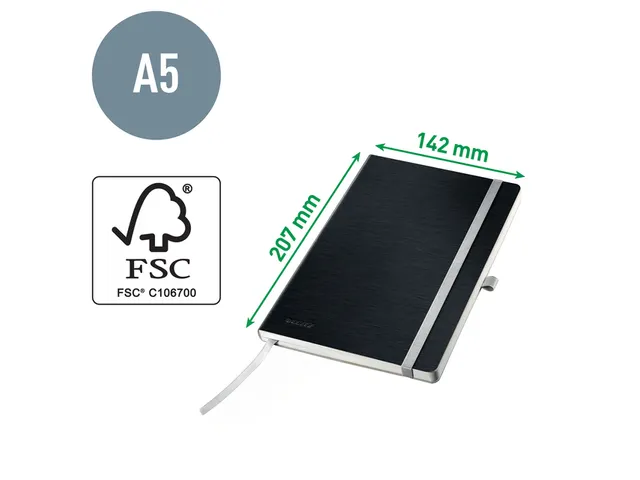 Carnet de notes Leitz Style A5 ligné 160 pages 100g noir