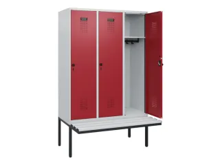 locker met bank,HxBxD 1950x1200x815mm,3vak,vak B 400mm,draaigrendel - 1