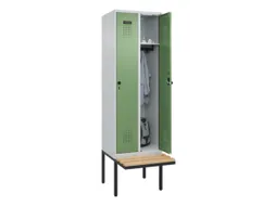 locker met bank,HxBxD 2120x600x815mm,2vak,vak B 300mm,draaigrendel