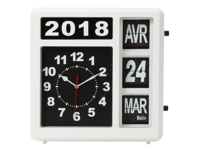 Horloge murale chiffres sautants avec calendrier 31x31cm Français