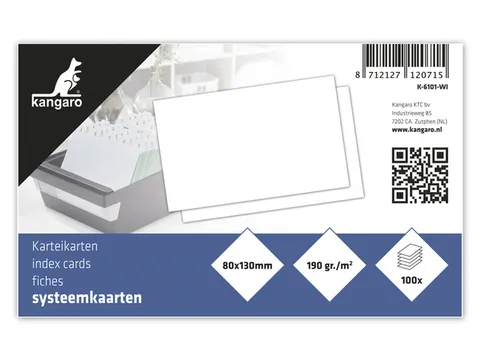 Systeemkaart Kangaro 80x130mm blanco 190 grams pak a 100 vel