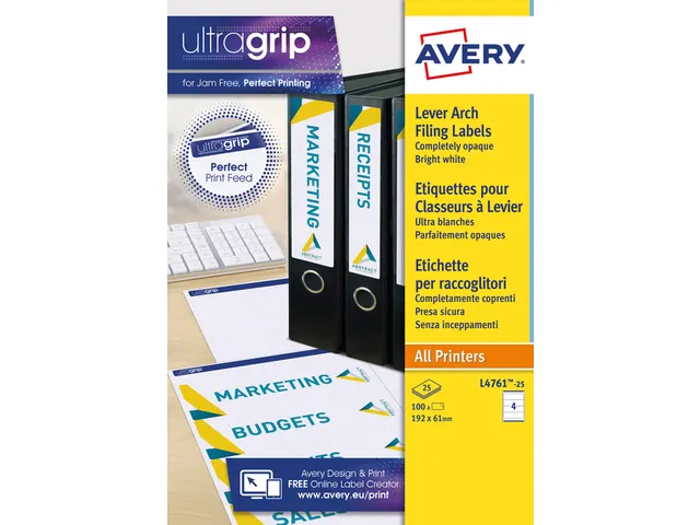 Avery L4761-25 Rugetiket 61x192mm Zelfklevend Wit 100 stuks