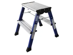 Verrijdbaar Vouwtrapje Aluminium 2x2treden 4 Geveerde Wielen Blauw
