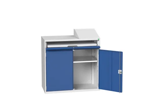 pc-kast 1130x1050x550mm toetsenbordblad RAL7035 + RAL5010