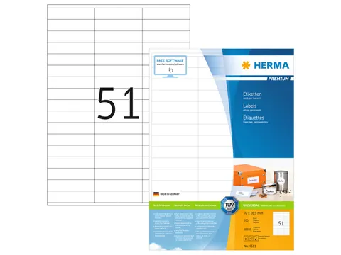 HERMA 4611 Premium etiketten A4 70x16,9mm Wit 10200 stuks