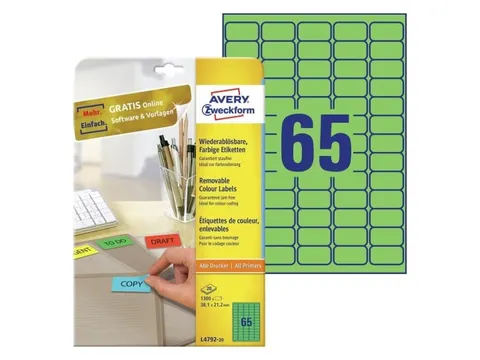 Gekleurde etiketten Avery Zweckform 38,1x21x2mm Groen 1300 stuks