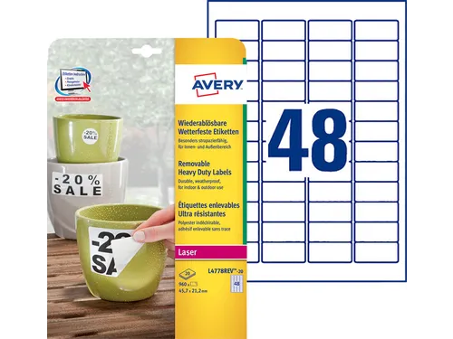 Etiket Avery L4778REV 45.7x21.2mm wit 960stuks