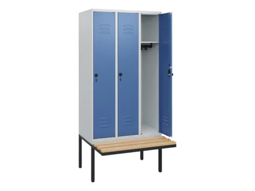 locker met bank,HxBxD 1950x900x815mm,3vak,vak B 300mm,draaigrendel