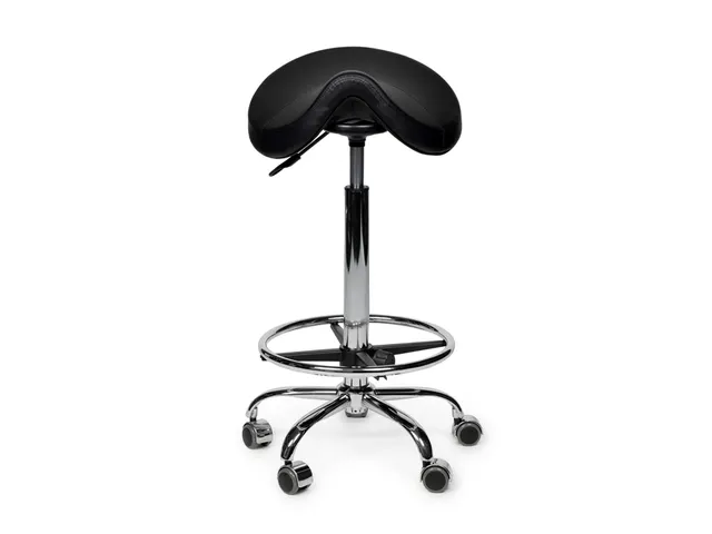 Zadelkruk Office Premium hoog met voetring harde wielen zw